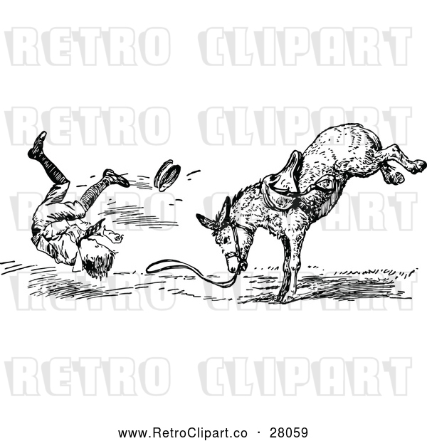 Vector Clip Art of Retro Boy Being Bucked from a Donkey 2