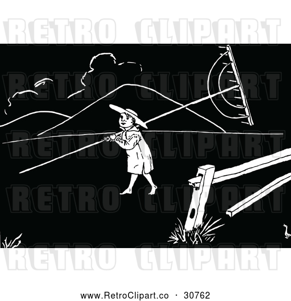 Vector Clip Art of Retro Boy Carrying a Plough Rake