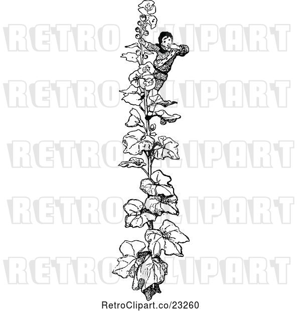 Vector Clip Art of Retro Boy Climbing a Beanstalk
