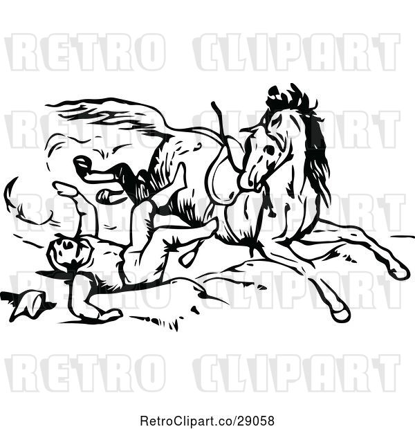 Vector Clip Art of Retro Boy Falling from a Horse