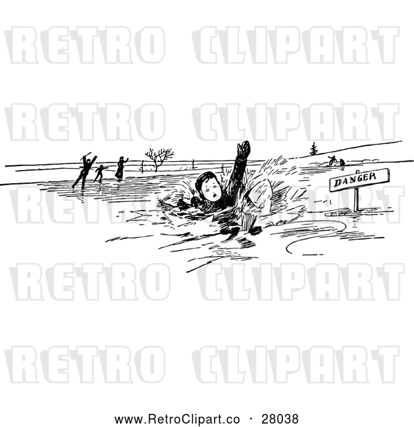 Vector Clip Art of Retro Boy Falling Through Ice