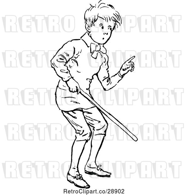 Vector Clip Art of Retro Boy Holding a Stick