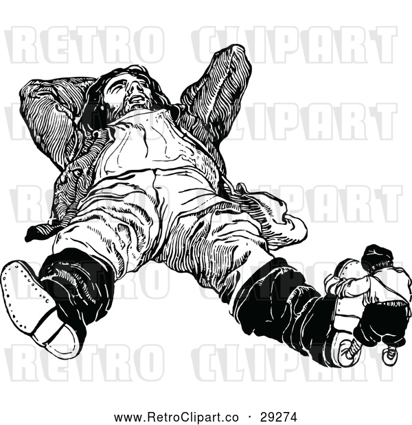 Vector Clip Art of Retro Boy Hugging a Giants Foot