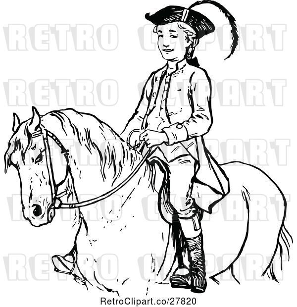 Vector Clip Art of Retro Boy on a Horse