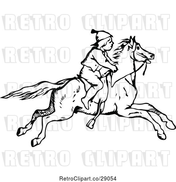 Vector Clip Art of Retro Boy on a Horse