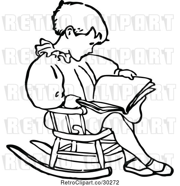 Vector Clip Art of Retro Boy Reading in a Rocking Chair