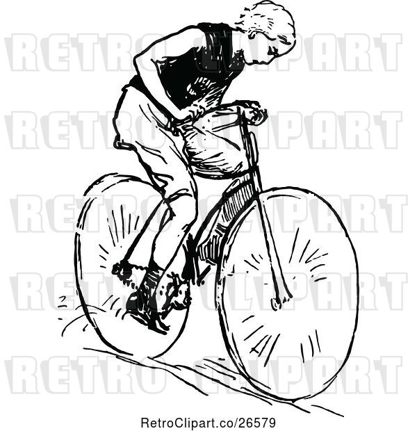 Vector Clip Art of Retro Boy Riding a Bicycle