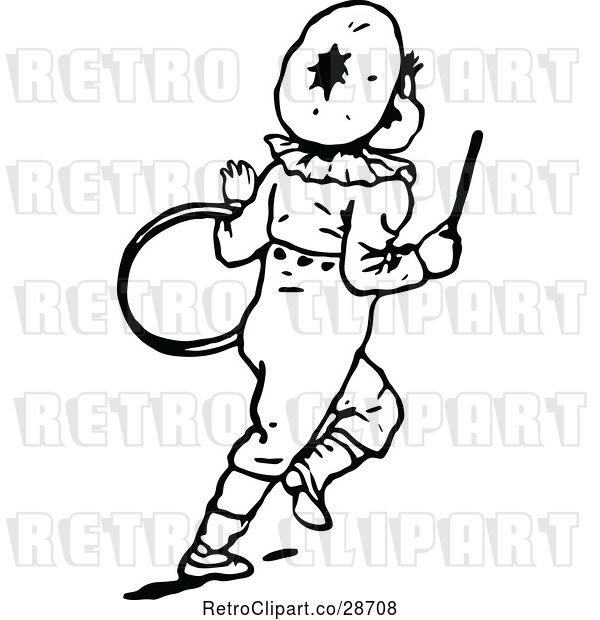 Vector Clip Art of Retro Boy Running with a Hoop