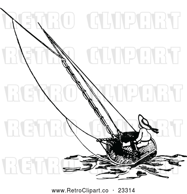 Vector Clip Art of Retro Boy Sailing a Boat