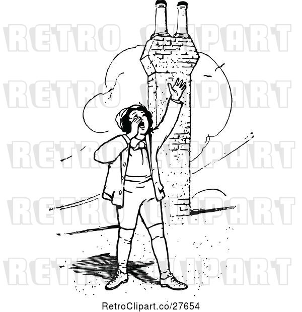Vector Clip Art of Retro Boy Shouting on a Roof