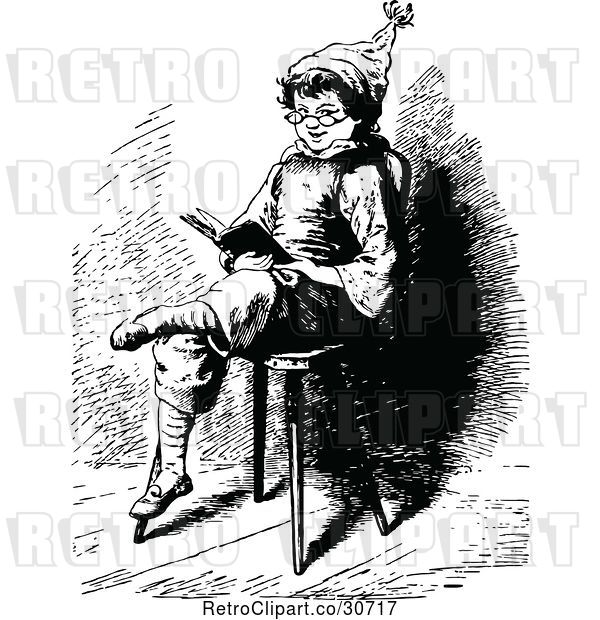 Vector Clip Art of Retro Boy Sitting and Reading