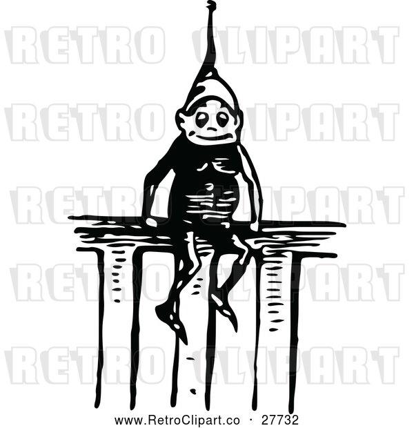 Vector Clip Art of Retro Boy Sitting on a Fence