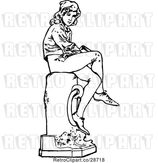 Vector Clip Art of Retro Boy Sitting on a Post
