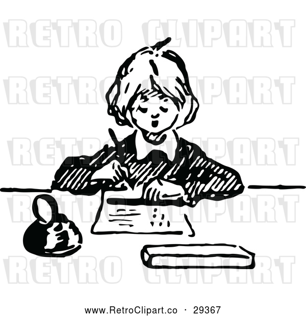 Vector Clip Art of Retro Boy Writing