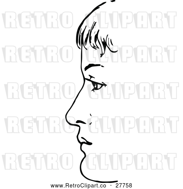 Vector Clip Art of Retro Boy's Face in Profile
