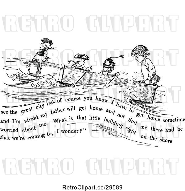 Vector Clip Art of Retro Boys in a Boat with Text