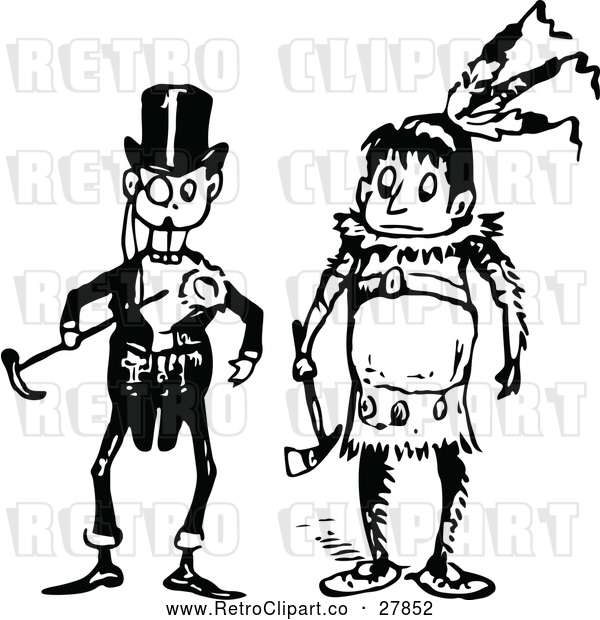 Vector Clip Art of Retro Boys in Man and Native Costumes