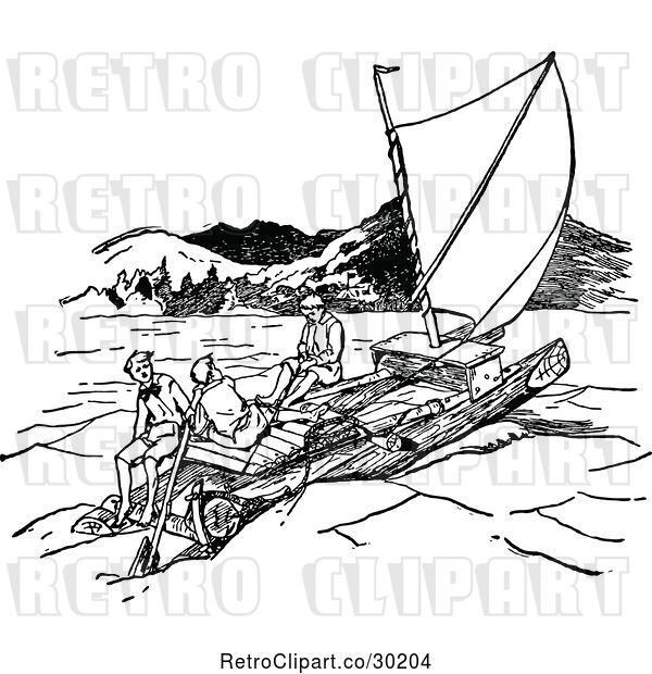Vector Clip Art of Retro Boys Rafting