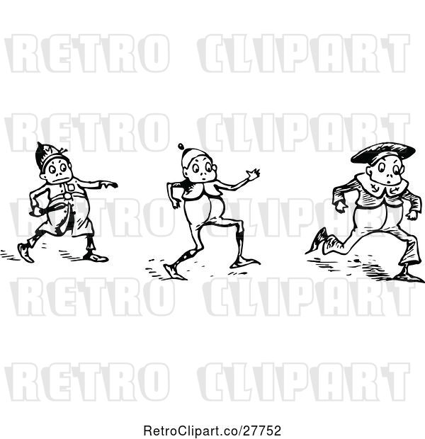 Vector Clip Art of Retro Boys Running from an Officer