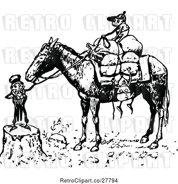 Vector Clip Art of Retro Boys with a Horse