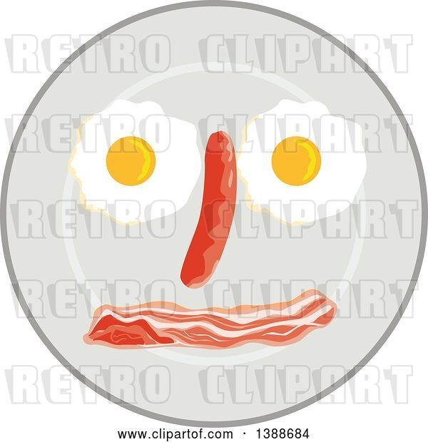 Vector Clip Art of Retro Breakfast Plate with an Egg, Bacon and Sausage Face