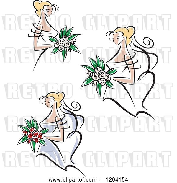 Vector Clip Art of Retro Brides and Bouquets