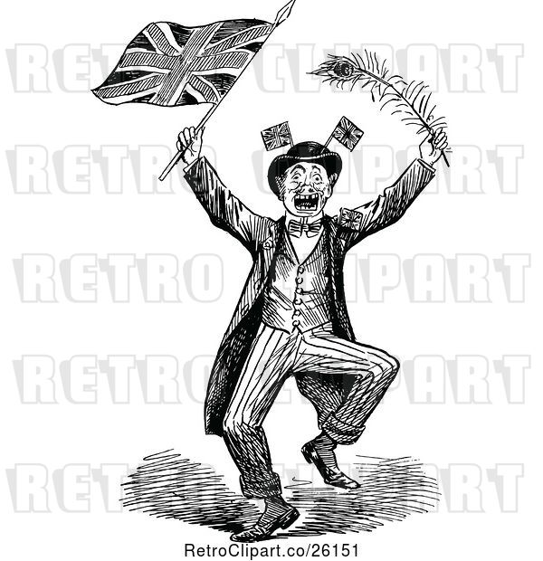 Vector Clip Art of Retro Britsh Patriot with a Flag and Peacock Feather