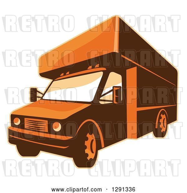 Vector Clip Art of Retro Brown and Orange Toned Delivery Van or Moving Truck