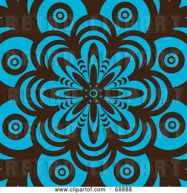 Vector Clip Art of Retro Brown and Turquoise Flower Pattern Background