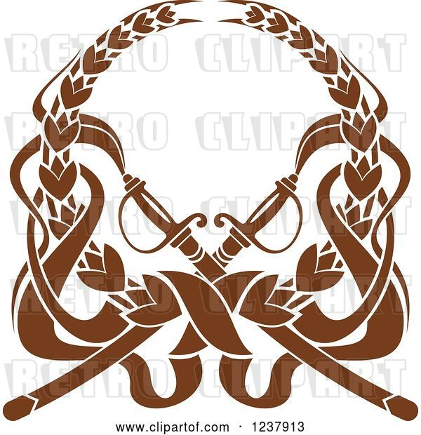 Vector Clip Art of Retro Brown Laurel Wreath with Crossed Swords