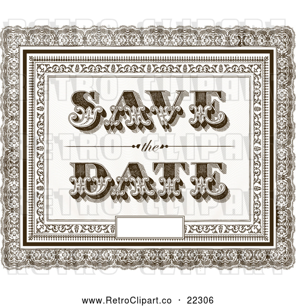 Vector Clip Art of Retro Brown Ornate Save the Date Wedding Background with a Little Space for Text