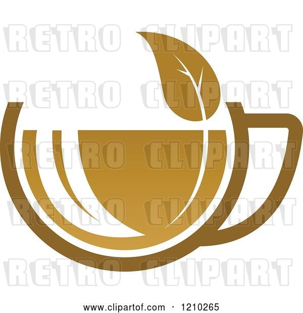 Vector Clip Art of Retro Brown Tea or Coffee Cup with a Leaf 2