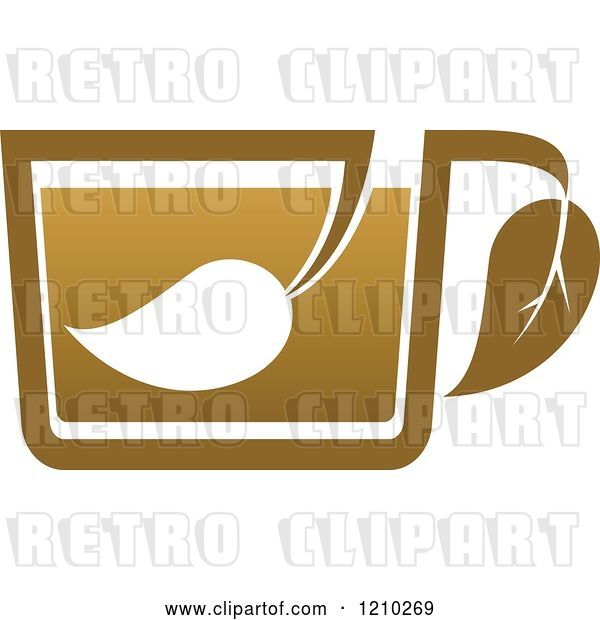 Vector Clip Art of Retro Brown Tea or Coffee Cup with a Leaf