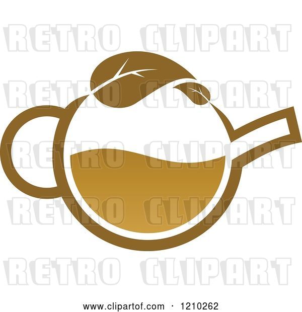 Vector Clip Art of Retro Brown Tea or Coffee Pot with a Leaf 4