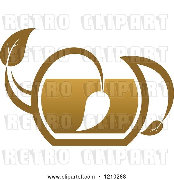 Vector Clip Art of Retro Brown Tea or Coffee Pot with a Leaf 5