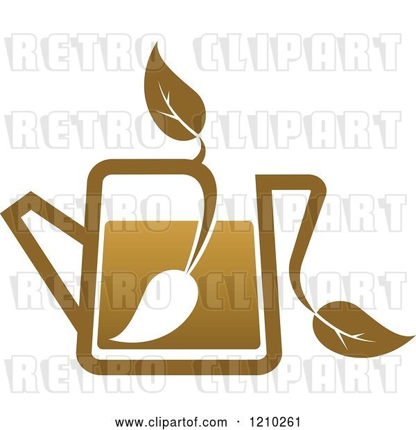Vector Clip Art of Retro Brown Tea or Coffee Pot with a Leaf 6