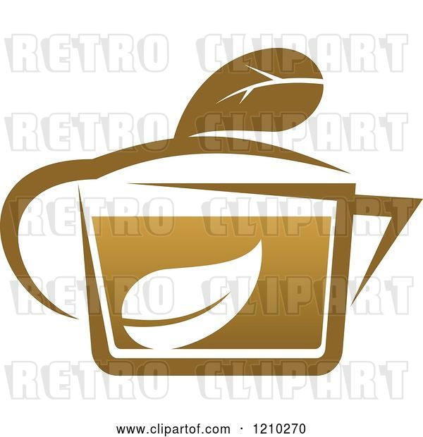 Vector Clip Art of Retro Brown Tea or Coffee Pot with a Leaf 7