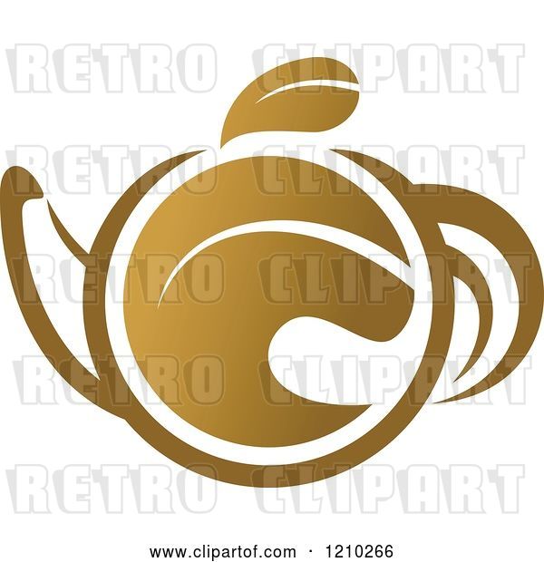 Vector Clip Art of Retro Brown Tea or Coffee Pot with a Leaf