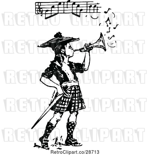 Vector Clip Art of Retro Bugle Boy Playing Music
