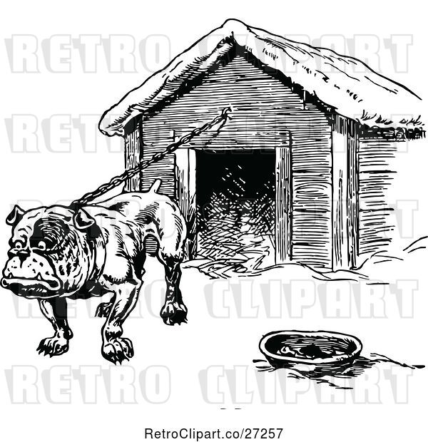 Vector Clip Art of Retro Bulldog Chained to a House