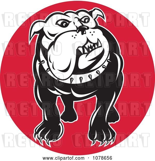Vector Clip Art of Retro Bulldog on a Red Circle Logo