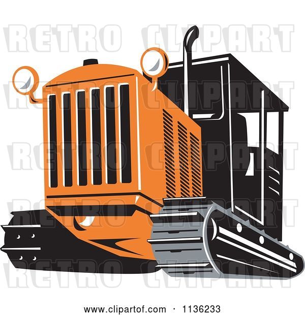 Vector Clip Art of Retro Bulldozer Machine 3