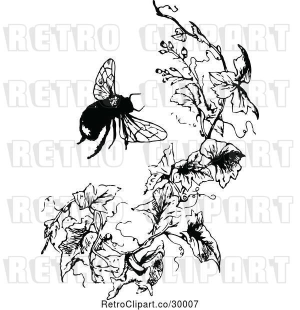 Vector Clip Art of Retro Bumble Bee and Branch