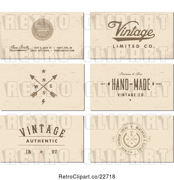 Vector Clip Art of Retro Business Card Designs with Sample Text
