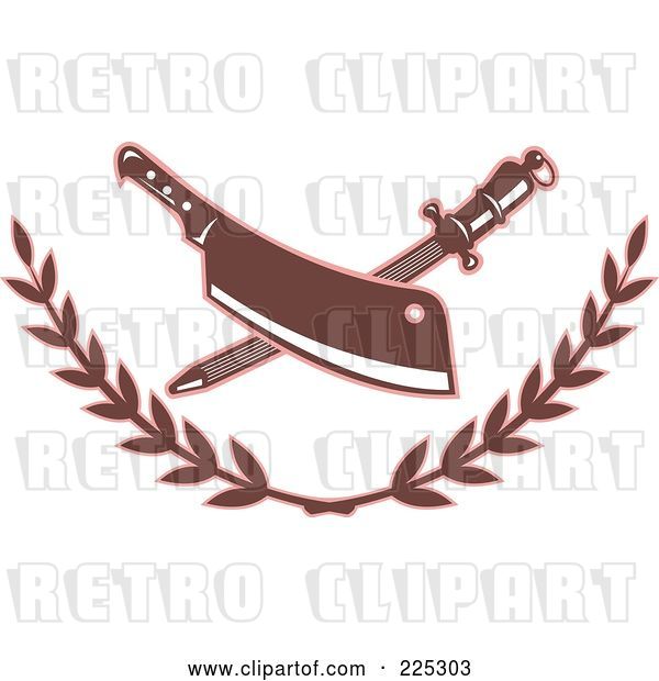 Vector Clip Art of Retro Butcher Knife and Sharpener Logo with a Laurel