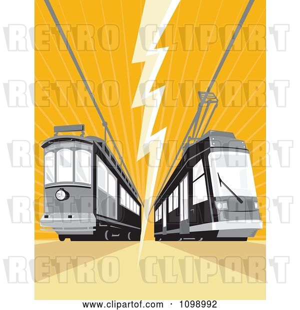 Vector Clip Art of Retro Cable Street Car Trams with an Electrical Bolt on Orange