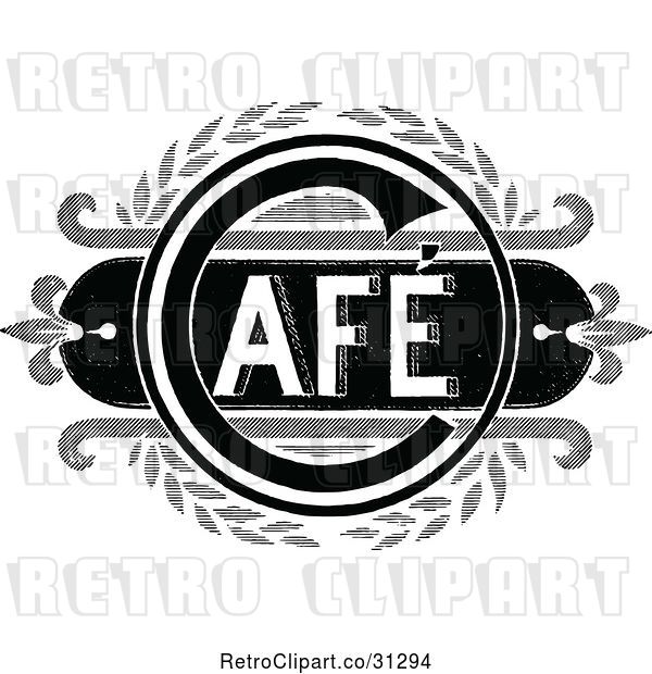 Vector Clip Art of Retro Cafe Text with Wreath
