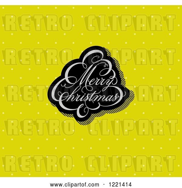 Vector Clip Art of Retro Calligraphic Merry Christmas Tree Greeting on Green Polka Dots