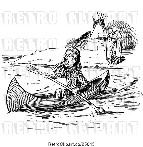 Vector Clip Art of Retro Camp and Native American Indian Canoe