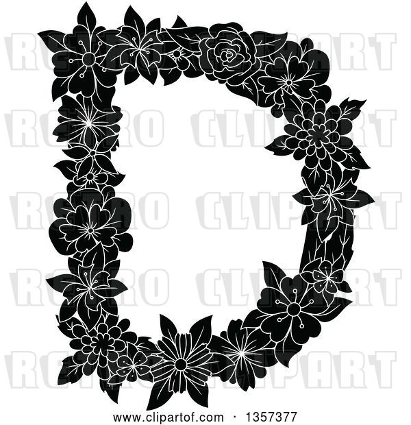 Vector Clip Art of Retro Capital Floral Letter D Design